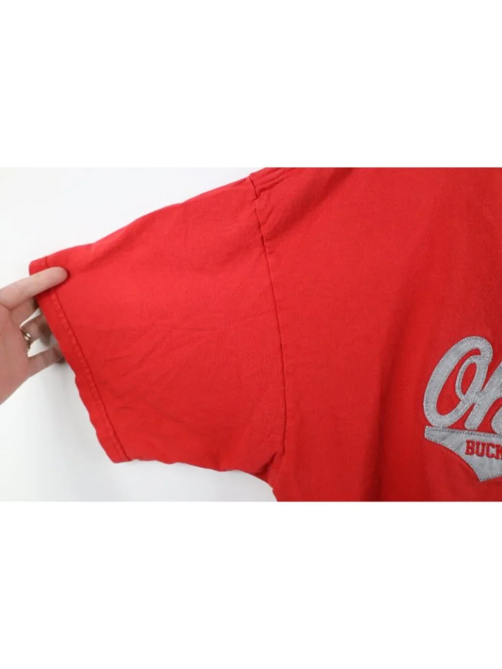 Vintage 90s Mens XL Faded Spell Out Script Ohio State University T-Shirt Red